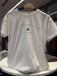 Women's White Tee with MBA Mom Arch in Black