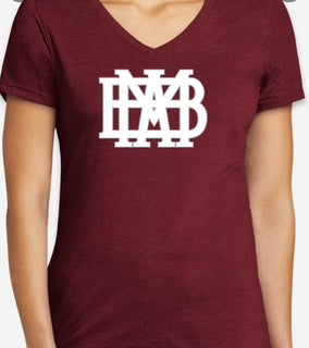 Women's Cardinal V-Neck Tee with White Waffle