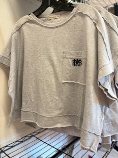 Boxy Grey Women's Tee with Black Waffle on Pocket