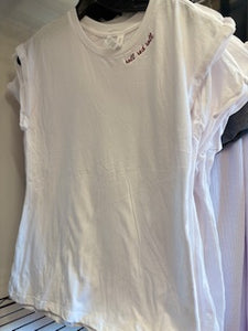 White Women's Rolled Cap Sleeve Tee with Embroidery