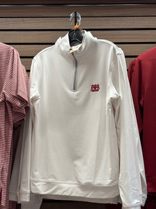 Peter Millar White1/4 Zip Pullover with Cardinal Waffle