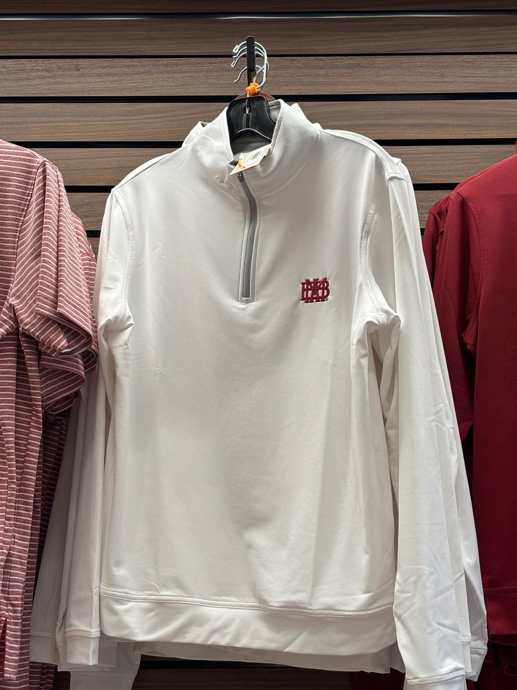 Peter Millar White1/4 Zip Pullover with Cardinal Waffle