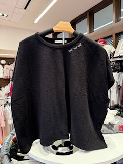 Women's Black Boxy Tee with Collar Embroidery