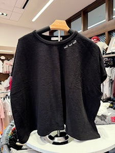 Women's Black Boxy Tee with Collar Embroidery