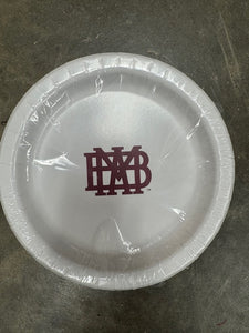 Set of 7" White Disposable Plates with MBA Waffle