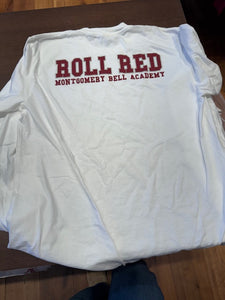 White LS Comfort Colors T-Shirt with Roll Red on back