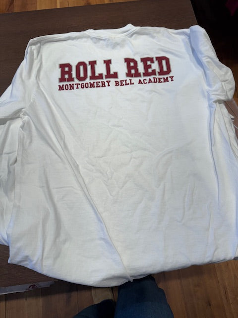 White LS Comfort Colors T-Shirt with Roll Red on back