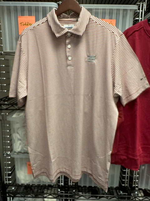 Columbia Cardinal and White Stripe Polo with Silver Waffle