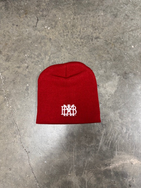 Red Sportsman Beanie with Embroidered White Waffle