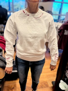 White Distressed Monogrammed Sweatshirt