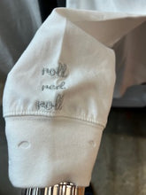Distressed White Sweatshirt Monogrammed with Silver Stitch