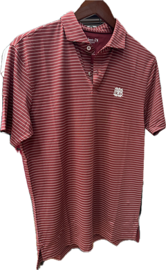 Johnnie-O Cardinal Polo with White Pinstripe and White Waffle