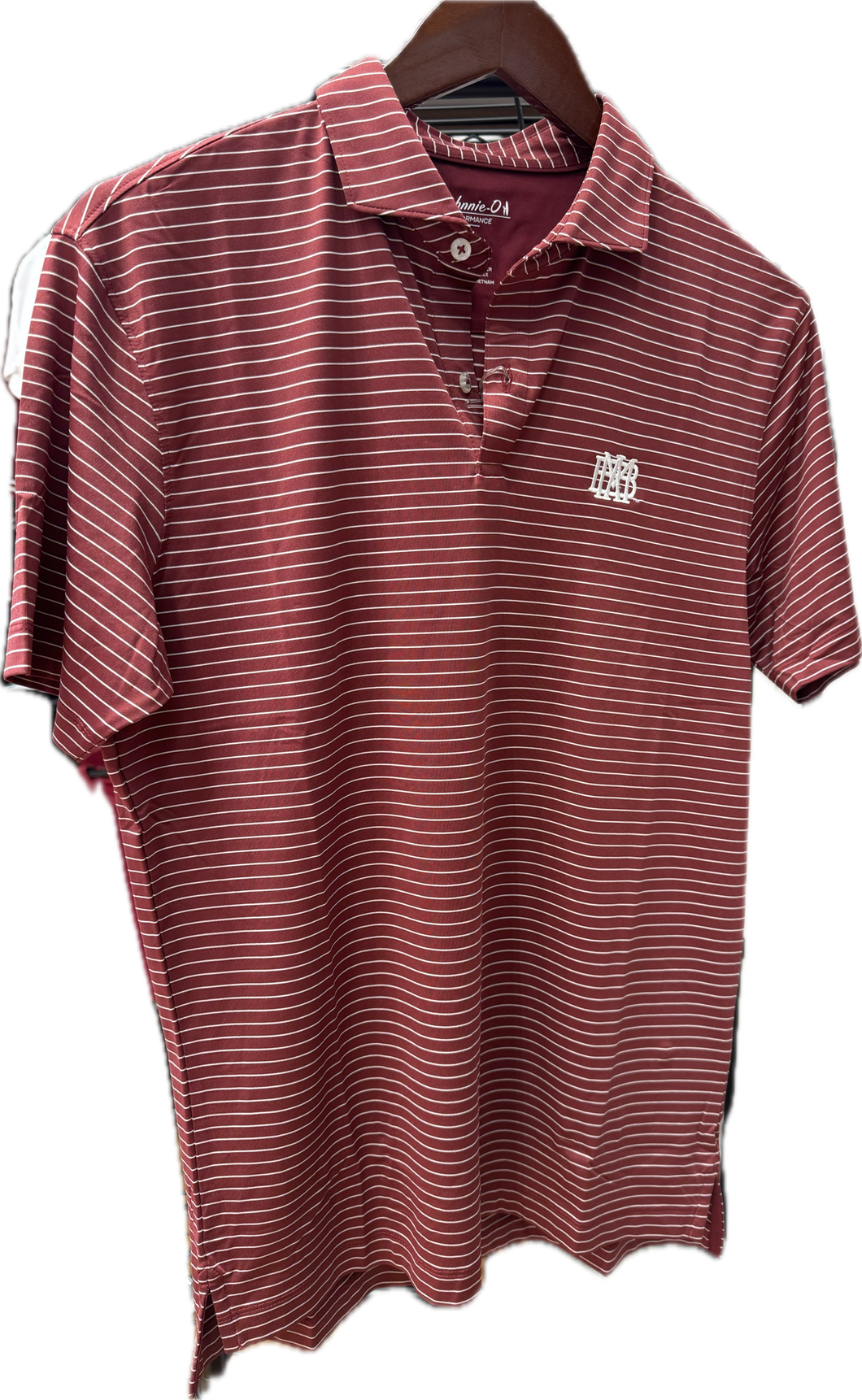 Johnnie-O Cardinal Polo with White Pinstripe and White Waffle