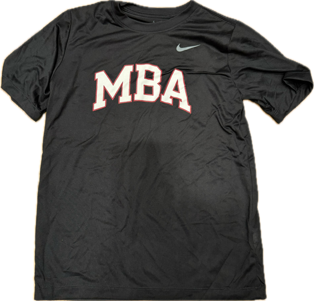 Nike Black Dri-Fit Shirt with White MBA Arch Outlined in Cardinal