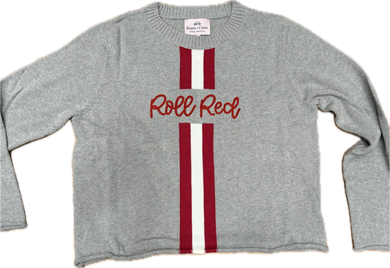 Gray Lightweight Sweater with Racing Stripe and Roll Red