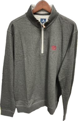 Johnnie-O Sully 1/4 Zip in Heather Black with Cardinal Waffle