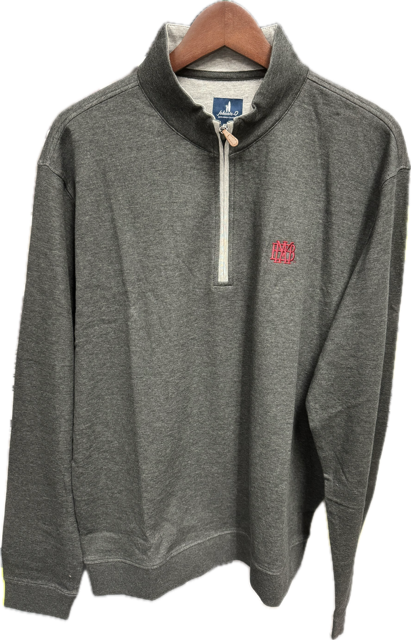 Johnnie-O Sully 1/4 Zip in Heather Black with Cardinal Waffle