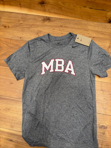 Nike Gray Dri-Fit Shirt with White MBA Arch Outlined in Cardinal