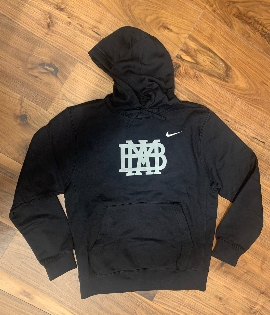Nike Adult Club Fleece Hoodie Black with Solid Gray Waffle