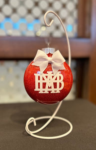 Cardinal Glitter Ornament with White Waffle