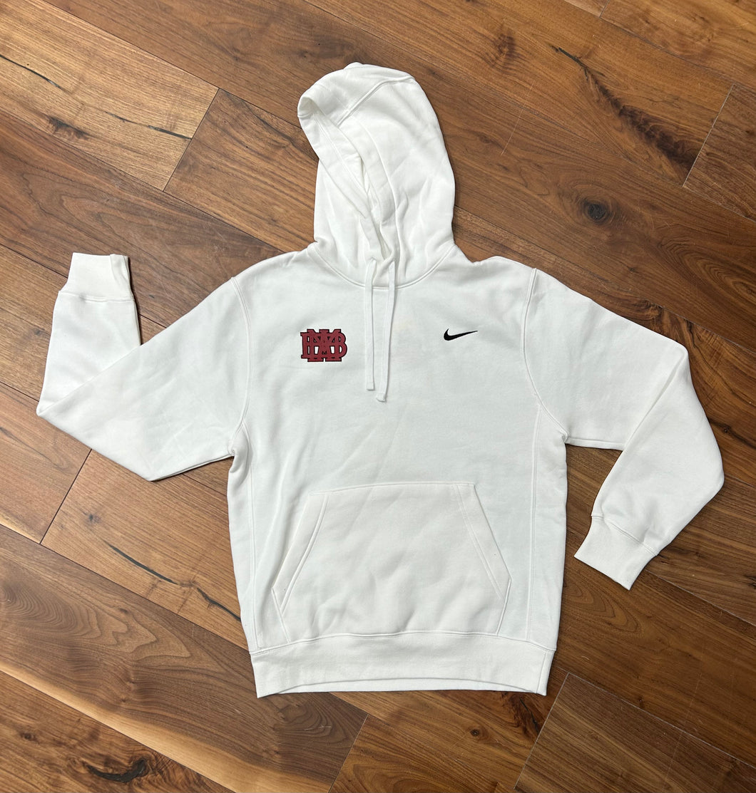 Nike Youth/Adult White Hooded Sweatshirt with Small Cardinal Waffle on Right Chest