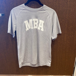 Grey Sport Tek short sleeved dry fit t-shirt with white collegiate MBA