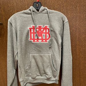 Bella/Tultex Adult Gray Hoodie Sweatshirt with cardinal waffle logo outlined in white