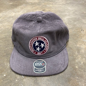 Gray corduroy cap with rope and new TN state flag emblem with MBA written around