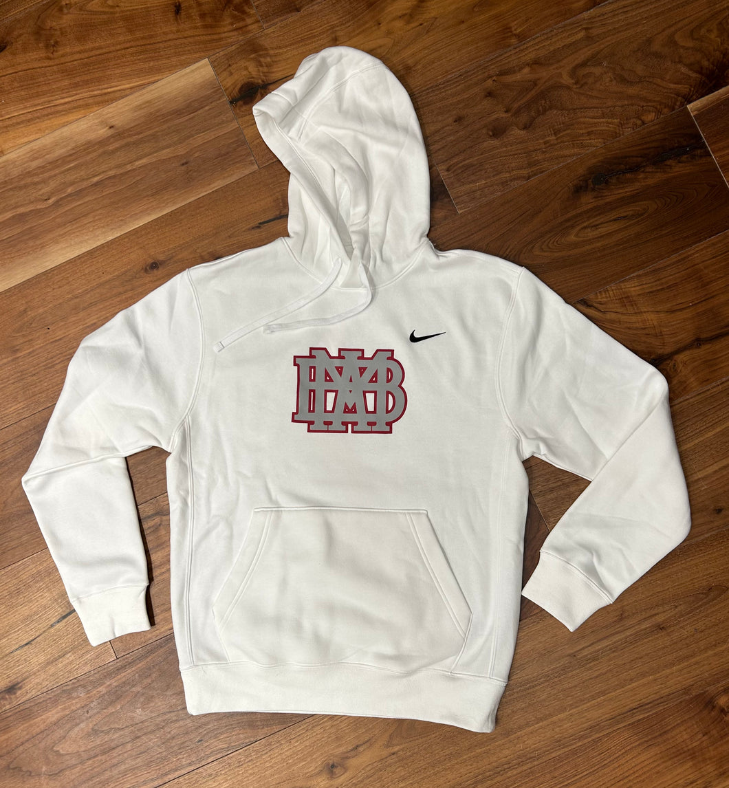 Nike White Hooded Sweatshirt with Large Grey Waffle Outlined in Cardinal