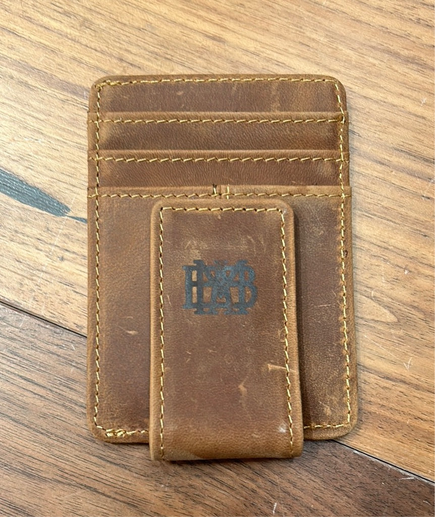Leather Card Wallet with Money Clip Stamped w/ Waffle