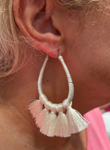 Ivory Thread tassel hoop earring