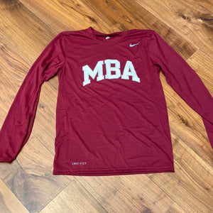 Nike Dr-Fit Long Sleeve Cardinal Tshirt w/White MBA Collegiate Arch