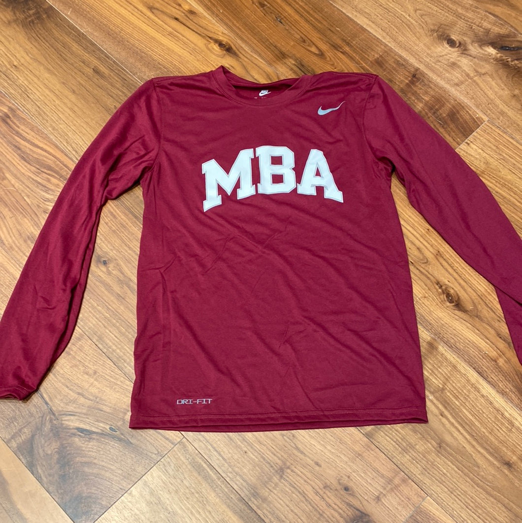 Nike Dr-Fit Long Sleeve Cardinal Tshirt w/White MBA Collegiate Arch