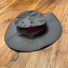 Gray bucket hat with Cardinal MBA