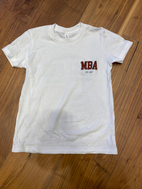 Bella Canvas White T-shirt with Cardinal MBA on Front and Roll Red on Back