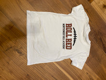 Youth Bella White Tshirt with Football Outline over Roll Red
