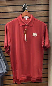 Men's Peter Millar maroon short sleeve polo with ecru MBA waffle