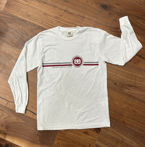 Comfort Colors Youth/Adult White Long Sleeve Tshirt w/ Stripes and Waffle Circle